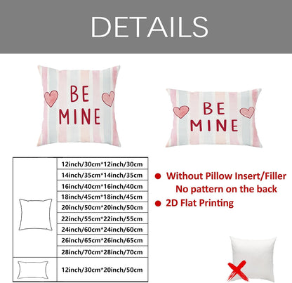 Hearts Throw Pillow Covers Set of 2, Valentine Contemporary Stripes Text Valentine Peach with Hidden Zipper Cushion Covers Pillow for Living Room Bedroom Loft Office Car Decor 20x12 Inch