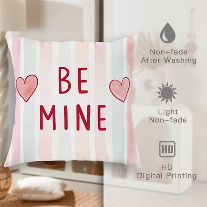 Hearts Throw Pillow Covers Set of 2, Valentine Contemporary Stripes Text Valentine Peach with Hidden Zipper Cushion Covers Pillow for Living Room Bedroom Loft Office Car Decor 20x12 Inch