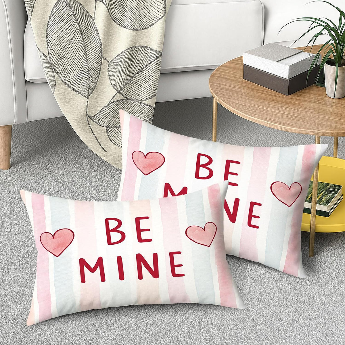Hearts Throw Pillow Covers Set of 2, Valentine Contemporary Stripes Text Valentine Peach with Hidden Zipper Cushion Covers Pillow for Living Room Bedroom Loft Office Car Decor 20x12 Inch