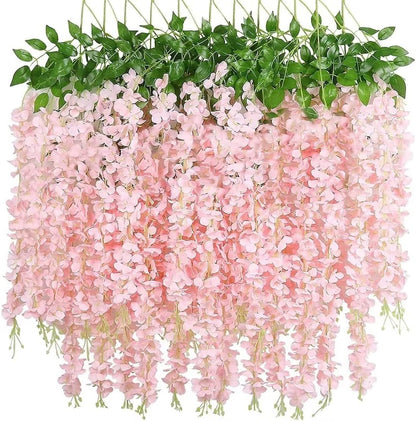 12 Pack Wisteria Flower Vines Garland, 3.75 Feet Artificial Flower Strings, Fake Hanging Flowers, Silk Wisteria Garland Flowers, Wisteria Vine for Wedding, Garden, Wall Decoration (Peach)