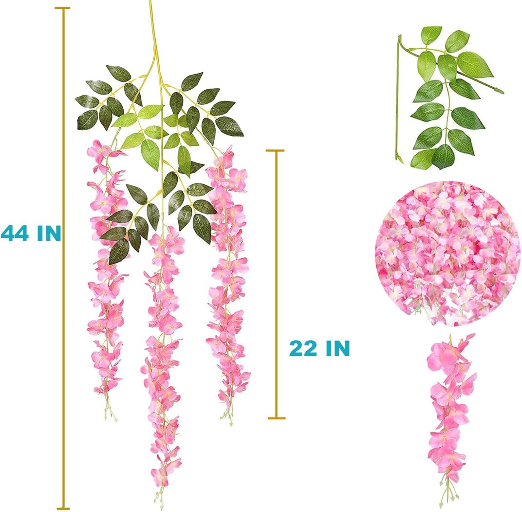 12 Pack Wisteria Flower Vines Garland, 3.75 Feet Artificial Flower Strings, Fake Hanging Flowers, Silk Wisteria Garland Flowers, Wisteria Vine for Wedding, Garden, Wall Decoration (Peach)