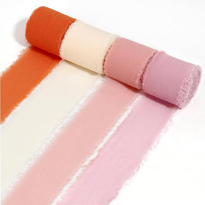 Light Pink and White Chiffon Ribbon Set - 4 Rolls, 1.5 Inch X 22 Yards - Orange, Dusty Pink, Baby Pink, Peach - Christmas Bow Maker for Wedding Decorations