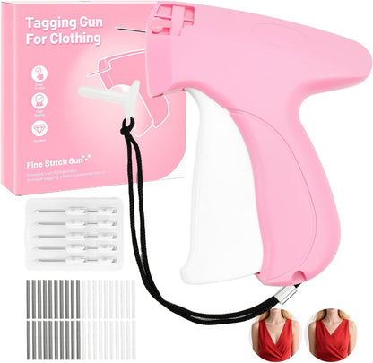 Tagging Gun Fou Clothing - Pink and White Stapler for Clothing Mini Sewing Kit Quick Clothing Fixer Sewing Tool Kits, 2000 Black & 2000 White 5mm Mini Fasteners with 6 Needles