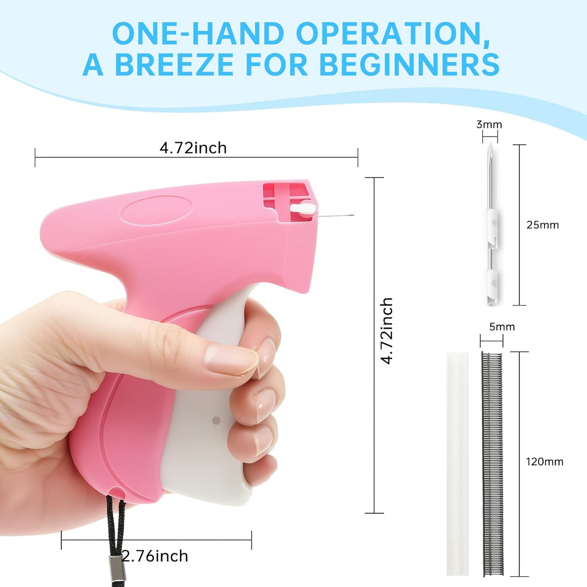 Tagging Gun Fou Clothing - Pink and White Stapler for Clothing Mini Sewing Kit Quick Clothing Fixer Sewing Tool Kits, 2000 Black & 2000 White 5mm Mini Fasteners with 6 Needles