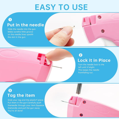 Tagging Gun Fou Clothing - Pink and White Stapler for Clothing Mini Sewing Kit Quick Clothing Fixer Sewing Tool Kits, 2000 Black & 2000 White 5mm Mini Fasteners with 6 Needles
