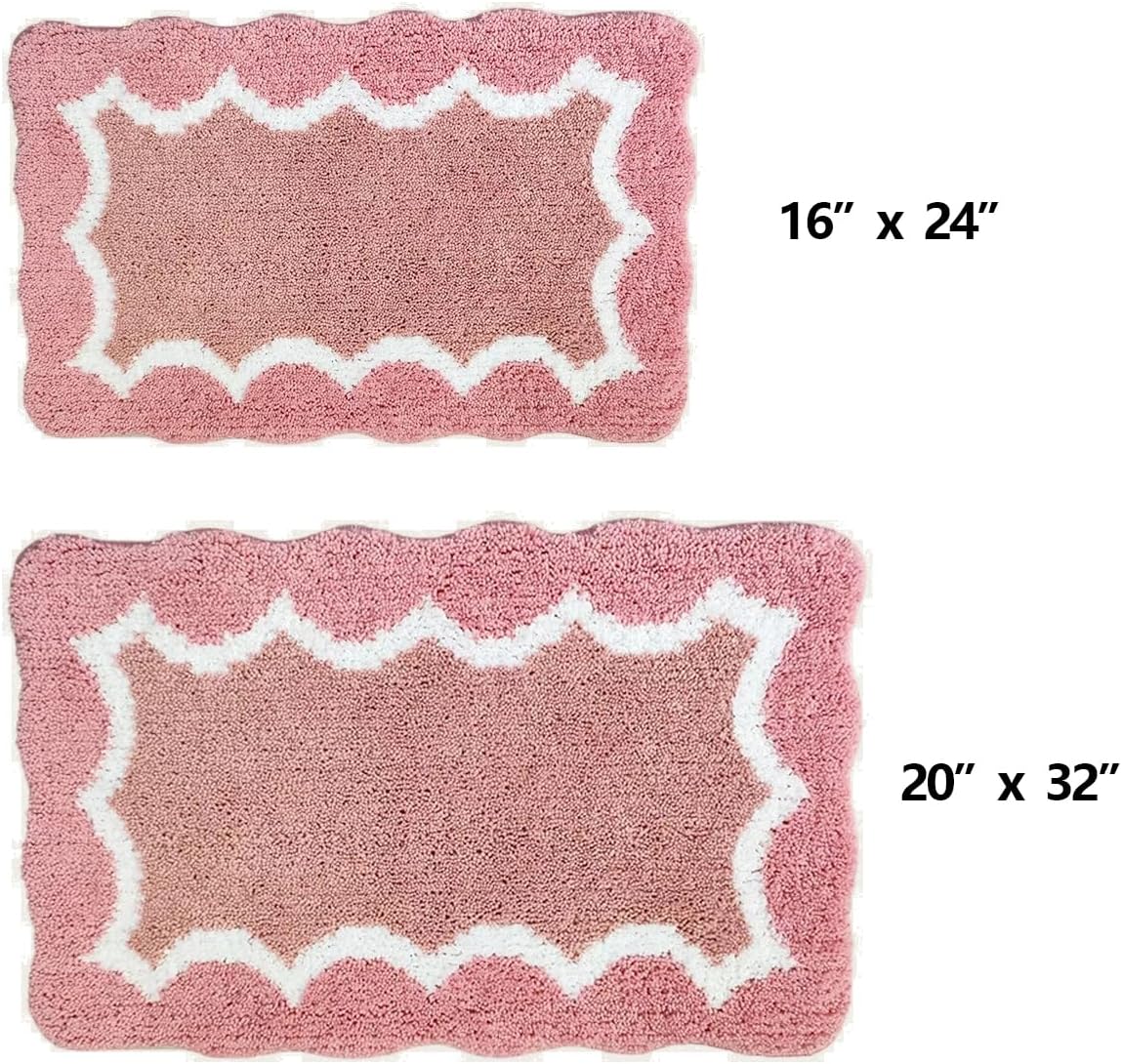 Scalloped Pink Bathroom Rugs, Cute Bath Mat Microfiber Absorbent Quick Dry Bath Mats Non Slip Shower Rug Funky Aesthetic Room Decor Entry Doormat Floor Carpet (Gray,16" x 24")