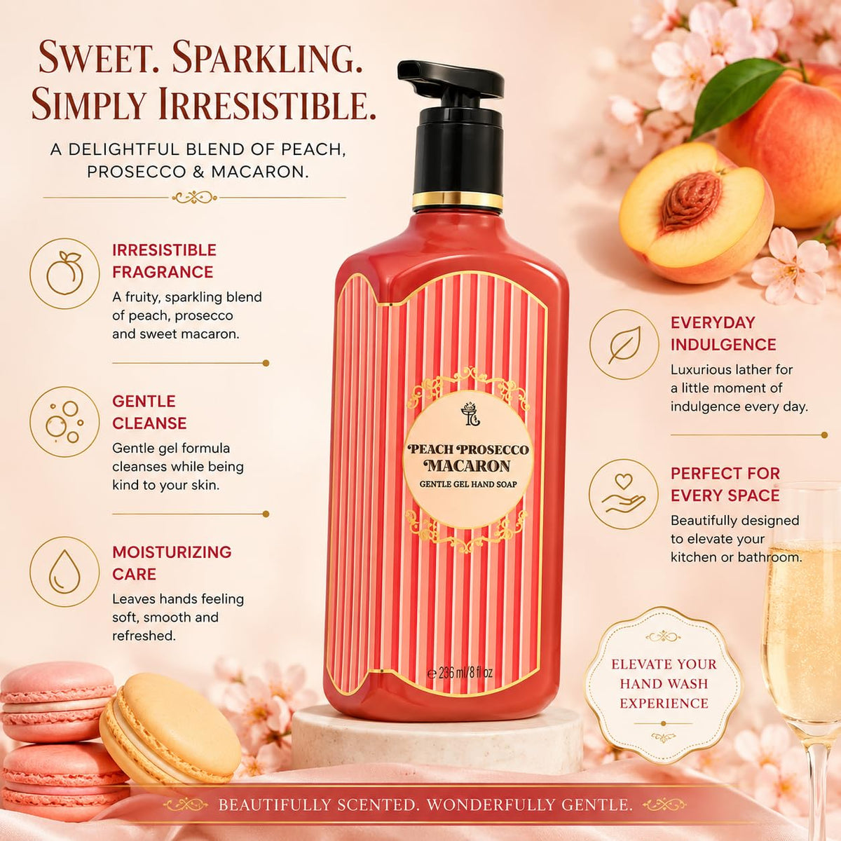 Peach Prosecco Macaron Gentle Gel Hand Soap | 8 Fl Oz | Scented with Natural Essential Oils