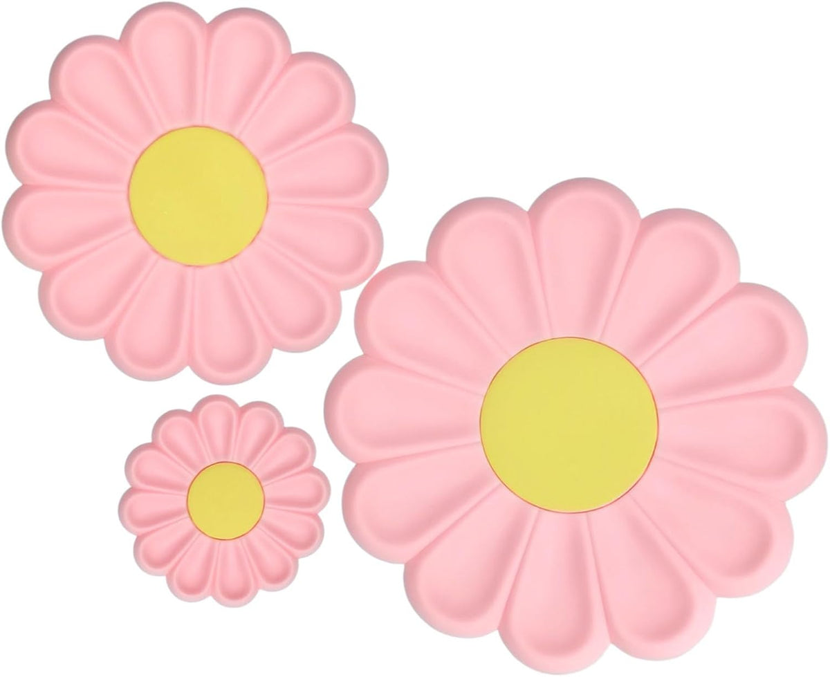 3Pcs Daisy Trivet Mats Insulation Pads 3 Sizes Pot Mats,Pink