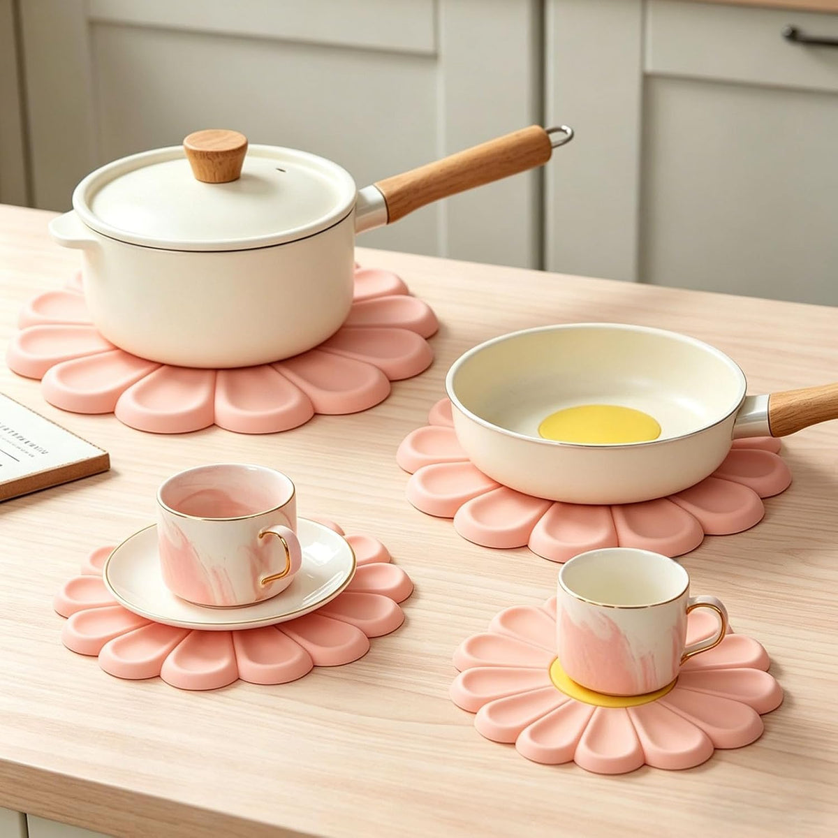 3Pcs Daisy Trivet Mats Insulation Pads 3 Sizes Pot Mats,Pink
