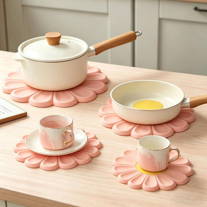 3Pcs Daisy Trivet Mats Insulation Pads 3 Sizes Pot Mats,Pink