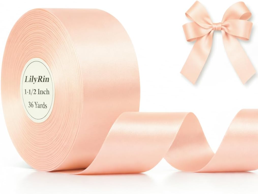 Pale Peach Ribbon 1-1/2 Inch 36 Yards Wide Pastel Satin Roll Perfect for Hair Bows Floral Bouquet Arrangements & DIY Crafts Handmade Accessories Mothers Day, Balloons, Wedding Flowers