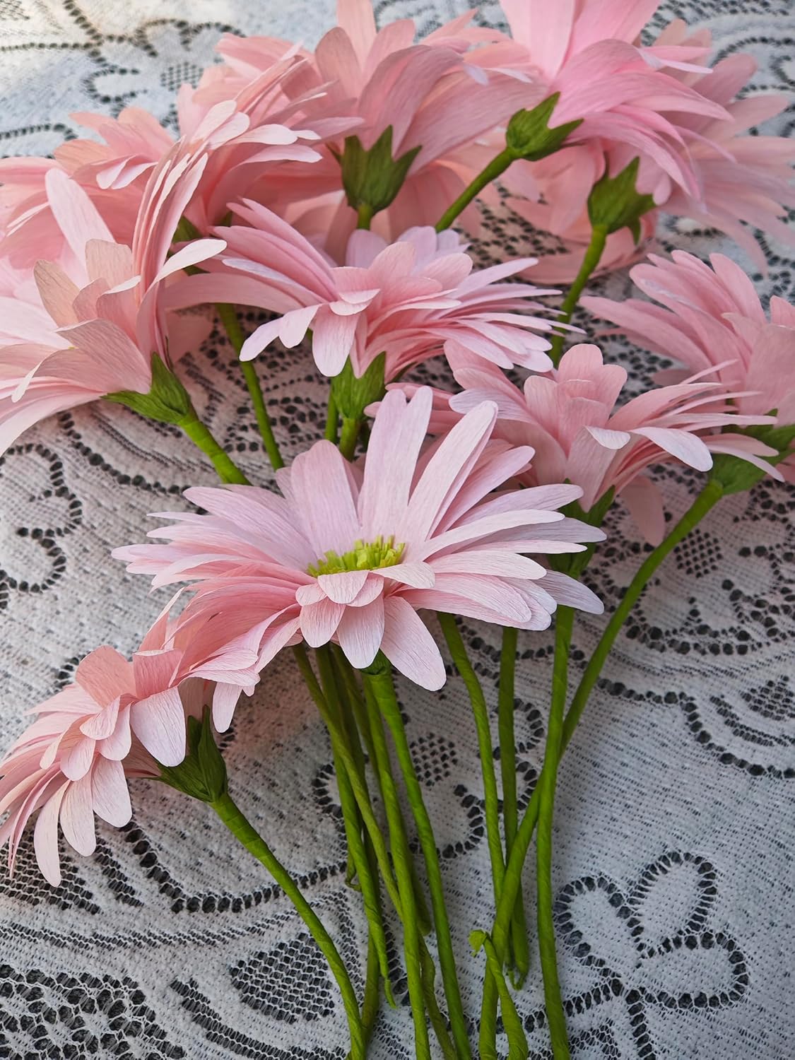 Pink Daisy for Home Decor Events DIY Crepe Paper Flower Bouquet Making Kit Complete Craft Materials for Floral Art 12 Qty