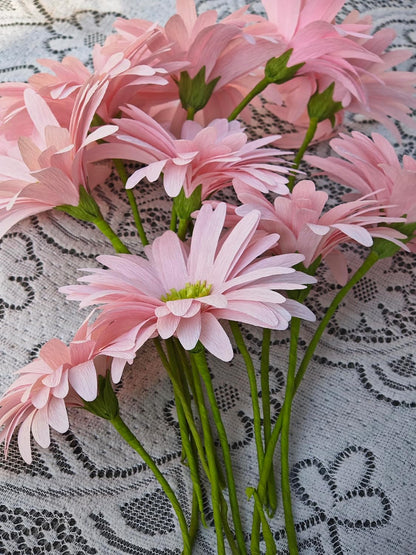 Pink Daisy for Home Decor Events DIY Crepe Paper Flower Bouquet Making Kit Complete Craft Materials for Floral Art 12 Qty