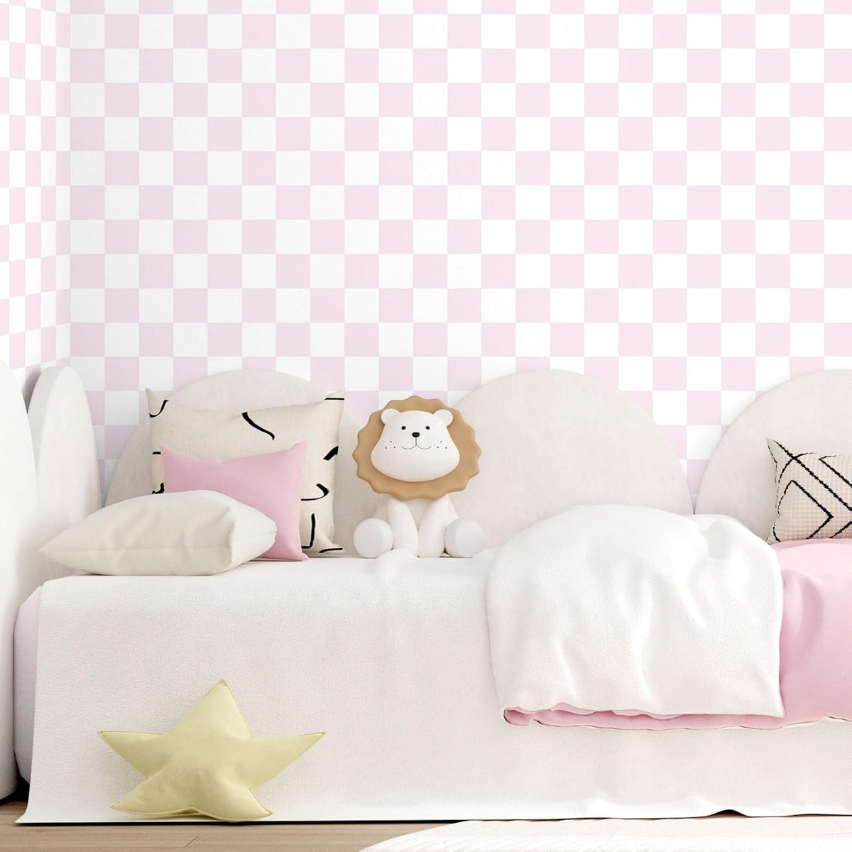 Pink and White Peel and Stick Checkered Wallpaper for Bedroom
