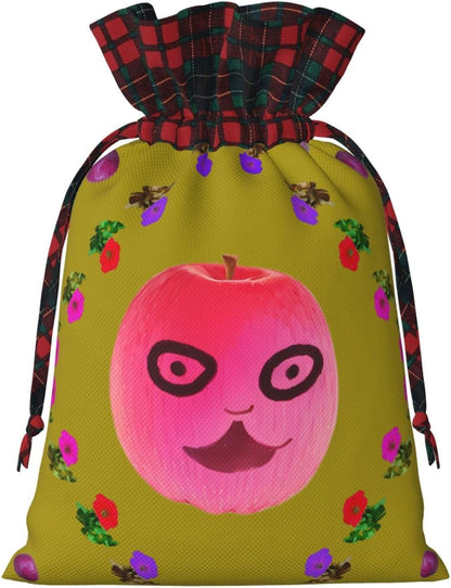 Funny Face Peach Printed Reusable Christmas Gift Bag – Holiday Drawstring Pouches for Xmas, Birthdays, Weddings