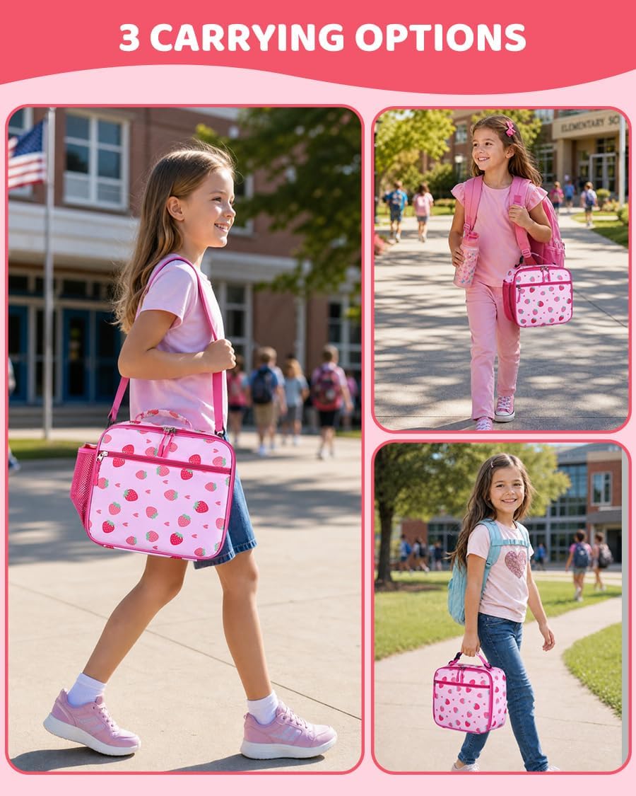 Kids Lunch Box for Girls, Kids Insulated Lunch Bag with Strap