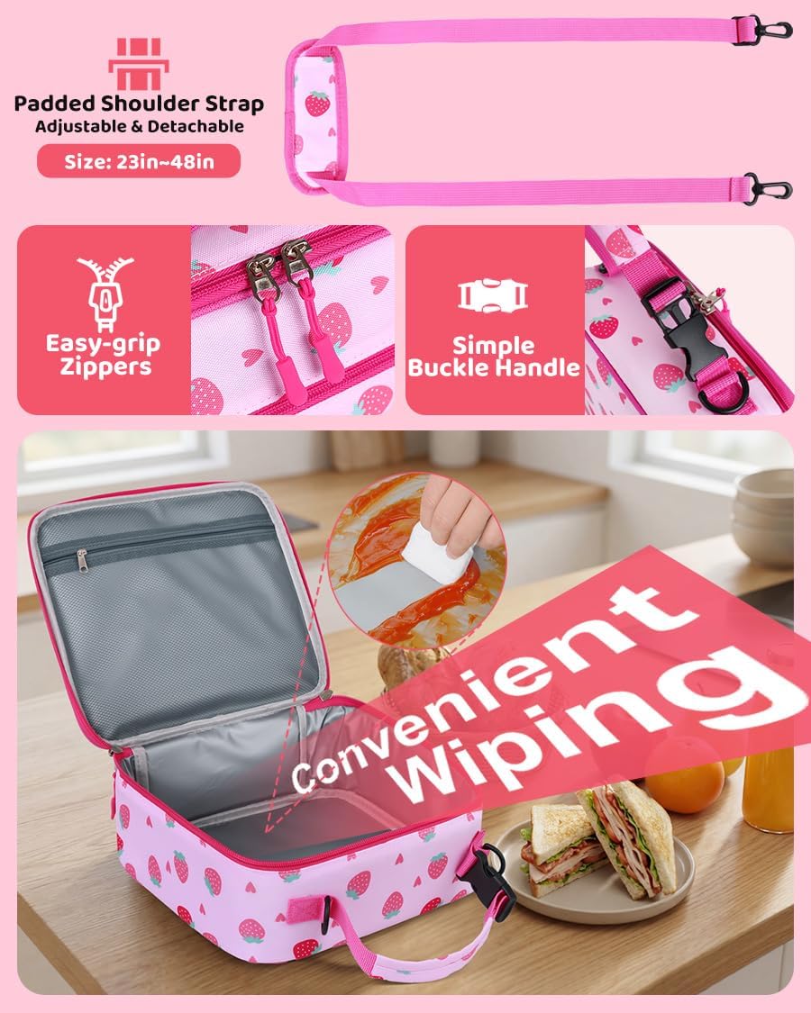 Kids Lunch Box for Girls, Kids Insulated Lunch Bag with Strap