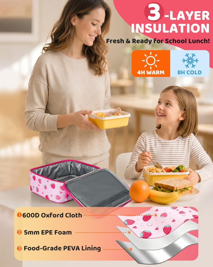 Kids Lunch Box for Girls, Kids Insulated Lunch Bag with Strap