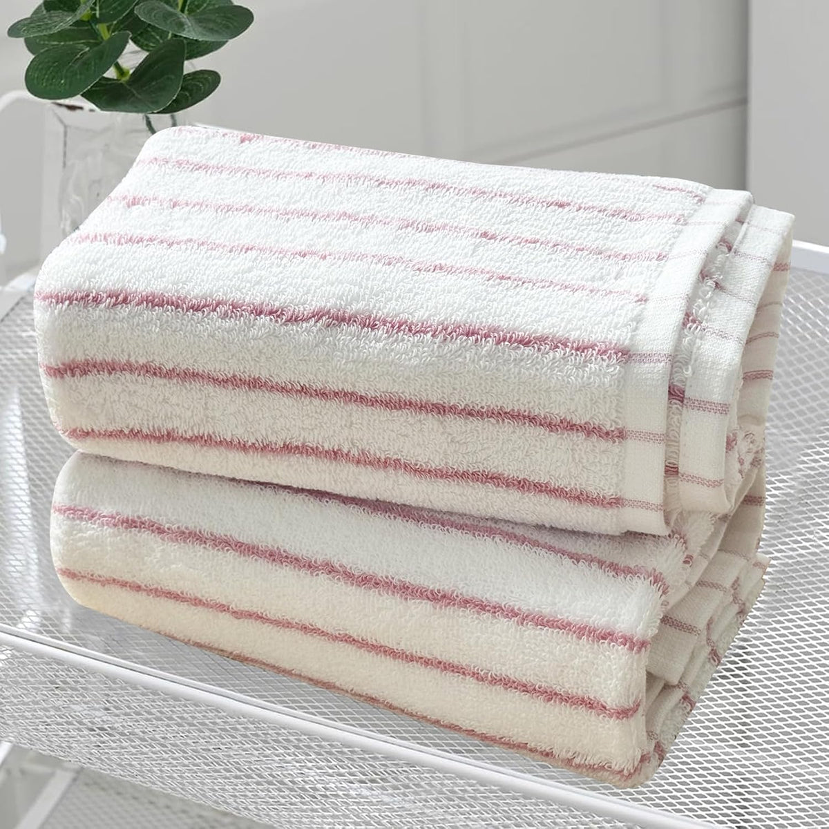 Pink Striped Hand Towels 100% Cotton Soft Clean Hand Towel for Bathroom Kitchen Sports Cute Pink White Stripes Hand Towel 2 Pack, 14 x 30 Inch