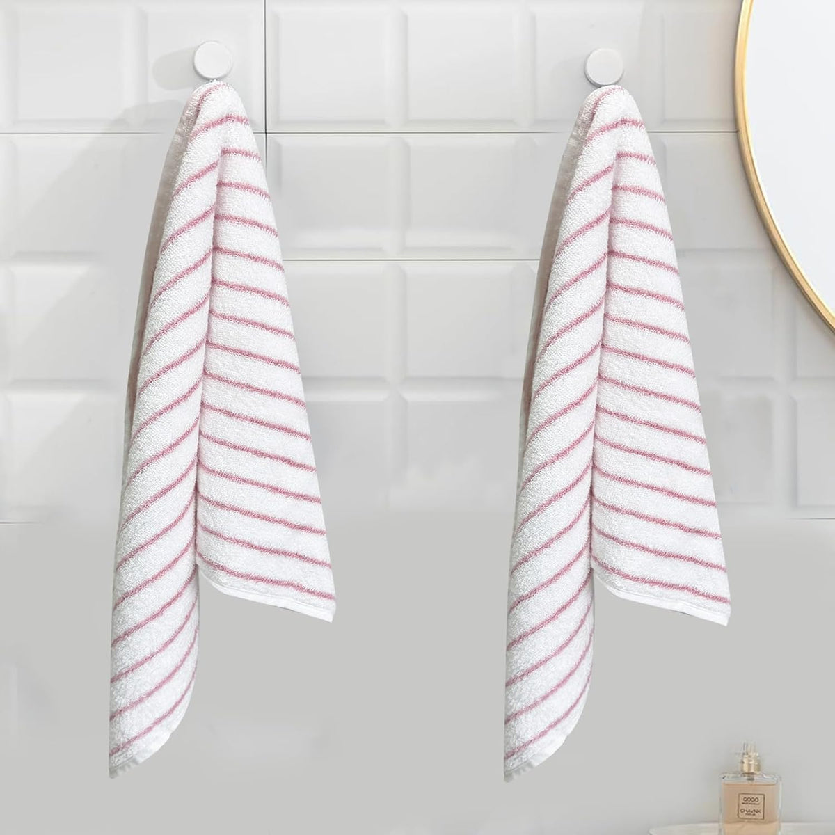 Pink Striped Hand Towels 100% Cotton Soft Clean Hand Towel for Bathroom Kitchen Sports Cute Pink White Stripes Hand Towel 2 Pack, 14 x 30 Inch