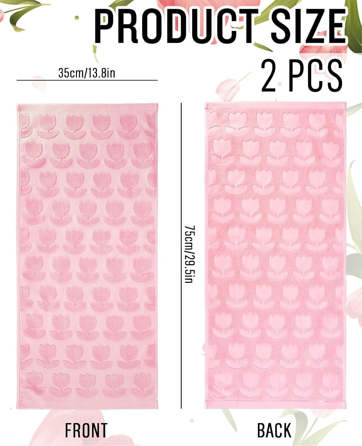 2Pcs Tulip Hand Towels Jacquard Cotton Bath Towel Spring Pink Floral Flower 3D Decorative Kitchen Dish Towel for Summer Home Bathroom Kitchen Decor Gift Set, 29.5 x 13.8 Inch