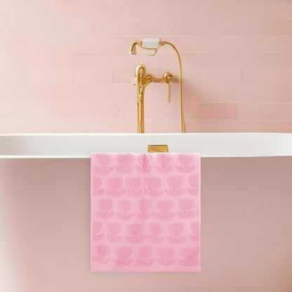 2Pcs Tulip Hand Towels Jacquard Cotton Bath Towel Spring Pink Floral Flower 3D Decorative Kitchen Dish Towel for Summer Home Bathroom Kitchen Decor Gift Set, 29.5 x 13.8 Inch