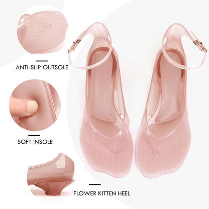 Jelly Heels Sandals Flip Flop Jelly Kitten Heel Thong Summer Shoes