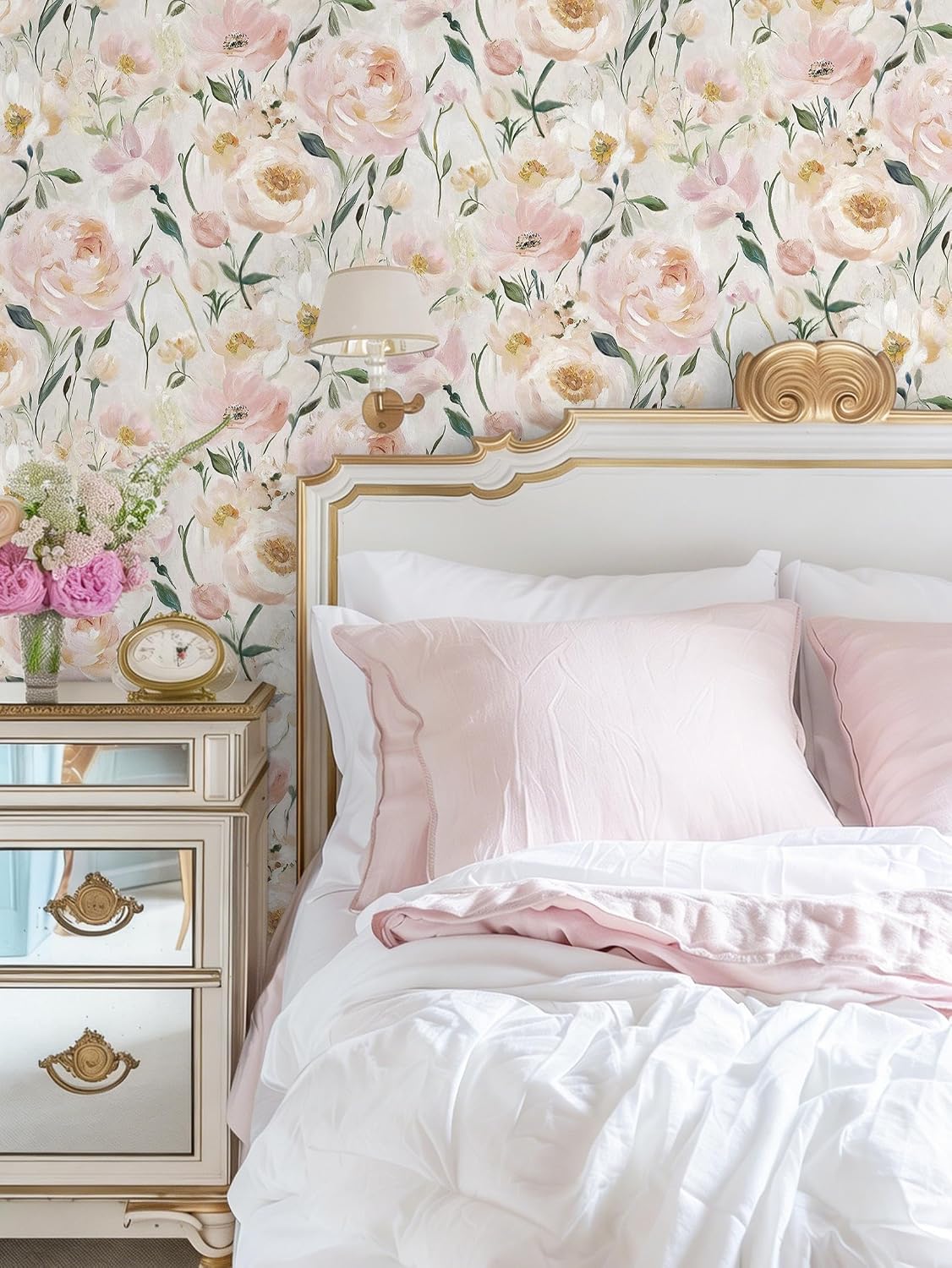 Heroad Floral Wallpaper Pink Flower Peel and Stick Wallpaper Peony Contact Paper Removable Self Adhesive Wall Paper for Bedroom Cabinets Bathroom Girl Nursery Living Room Vinyl Rolls 17.3''x 78.7''