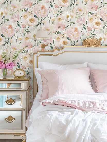 Heroad Floral Wallpaper Pink Flower Peel and Stick Wallpaper Peony Contact Paper Removable Self Adhesive Wall Paper for Bedroom Cabinets Bathroom Girl Nursery Living Room Vinyl Rolls 17.3''x 78.7''
