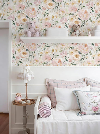 Heroad Floral Wallpaper Pink Flower Peel and Stick Wallpaper Peony Contact Paper Removable Self Adhesive Wall Paper for Bedroom Cabinets Bathroom Girl Nursery Living Room Vinyl Rolls 17.3''x 78.7''