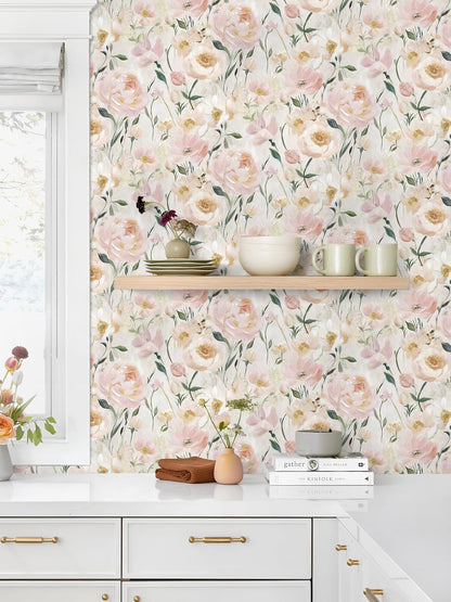 Heroad Floral Wallpaper Pink Flower Peel and Stick Wallpaper Peony Contact Paper Removable Self Adhesive Wall Paper for Bedroom Cabinets Bathroom Girl Nursery Living Room Vinyl Rolls 17.3''x 78.7''
