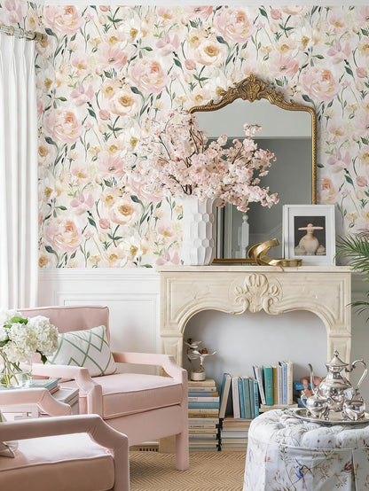 Heroad Floral Wallpaper Pink Flower Peel and Stick Wallpaper Peony Contact Paper Removable Self Adhesive Wall Paper for Bedroom Cabinets Bathroom Girl Nursery Living Room Vinyl Rolls 17.3''x 78.7''