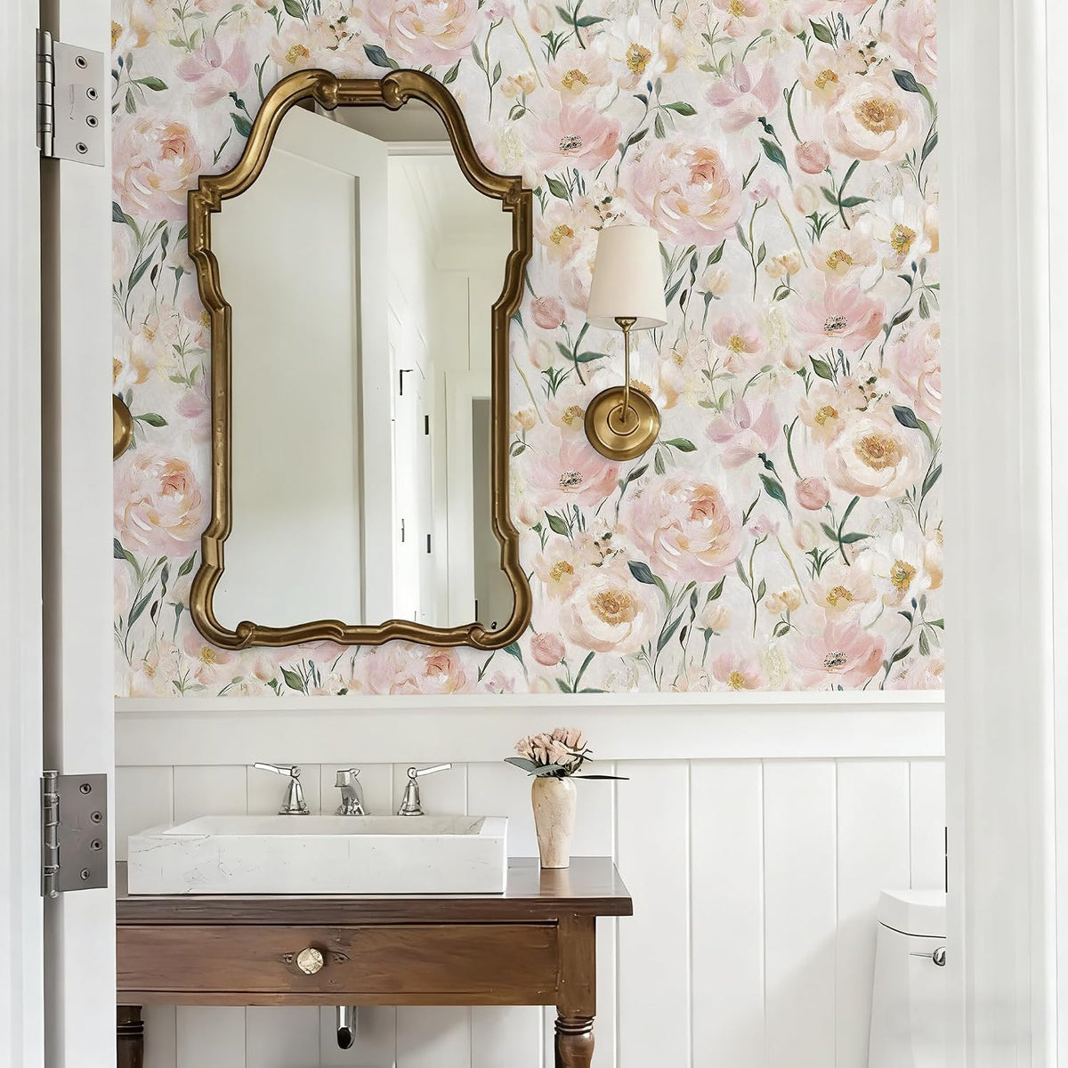Heroad Floral Wallpaper Pink Flower Peel and Stick Wallpaper Peony Contact Paper Removable Self Adhesive Wall Paper for Bedroom Cabinets Bathroom Girl Nursery Living Room Vinyl Rolls 17.3''x 78.7''