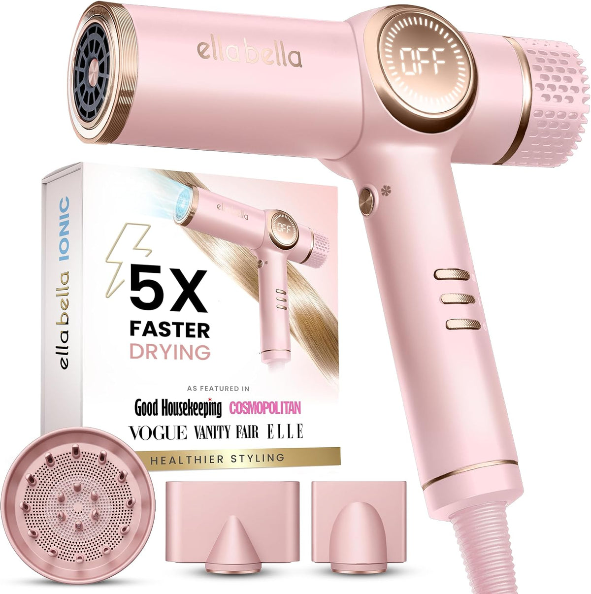 ® Ionic Hair Dryer with Diffuser - Negative Ion Blow Dryer, Quiet