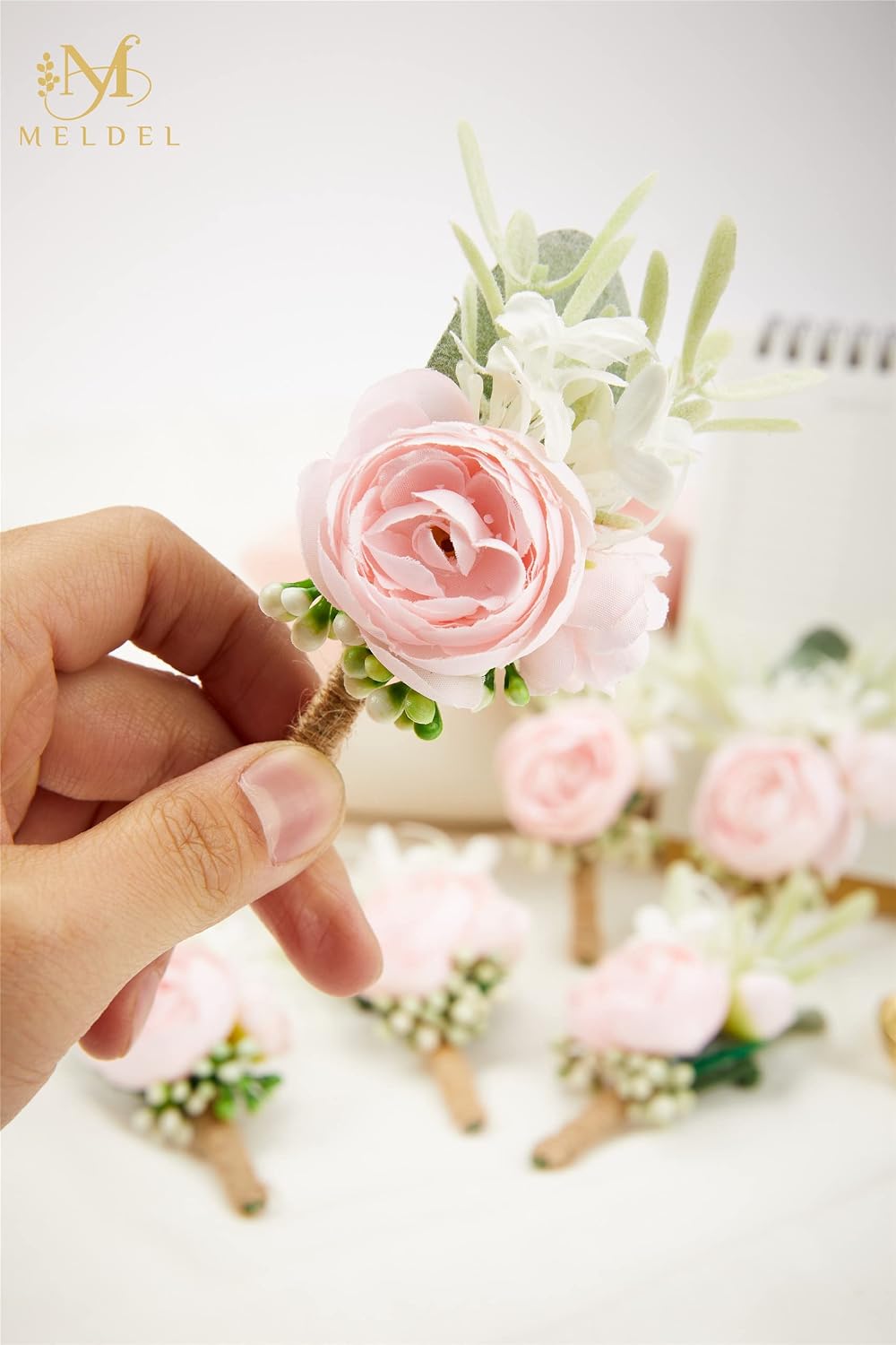 Pink Boutonnieres for Men 6Pcs Faux Silk Wedding Prom Groom