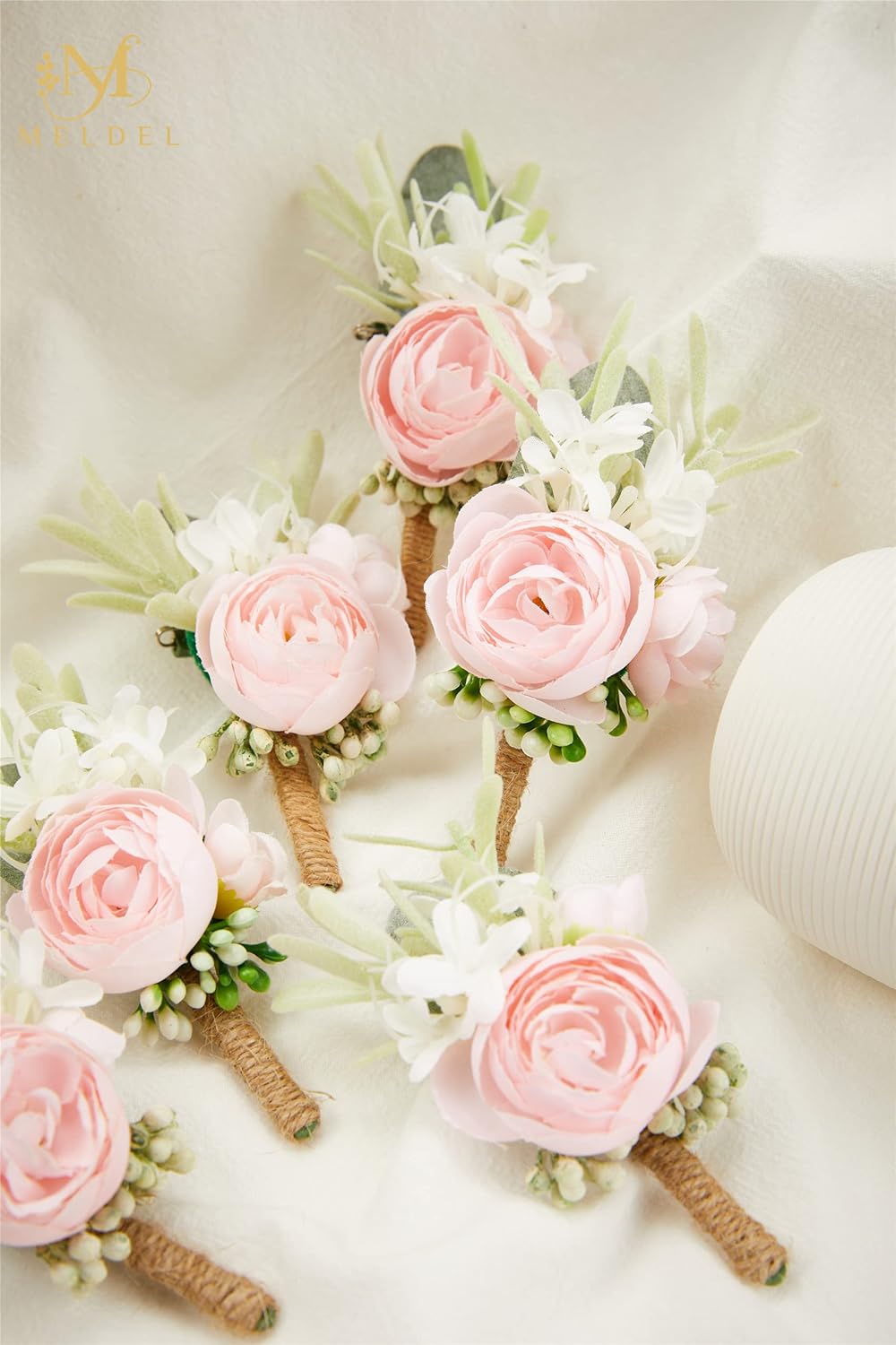 Pink Boutonnieres for Men 6Pcs Faux Silk Wedding Prom Groom