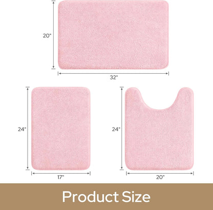3 Piece Bathroom Rugs Set, Light Pink 17"x24"+20"x32"+20"x24"