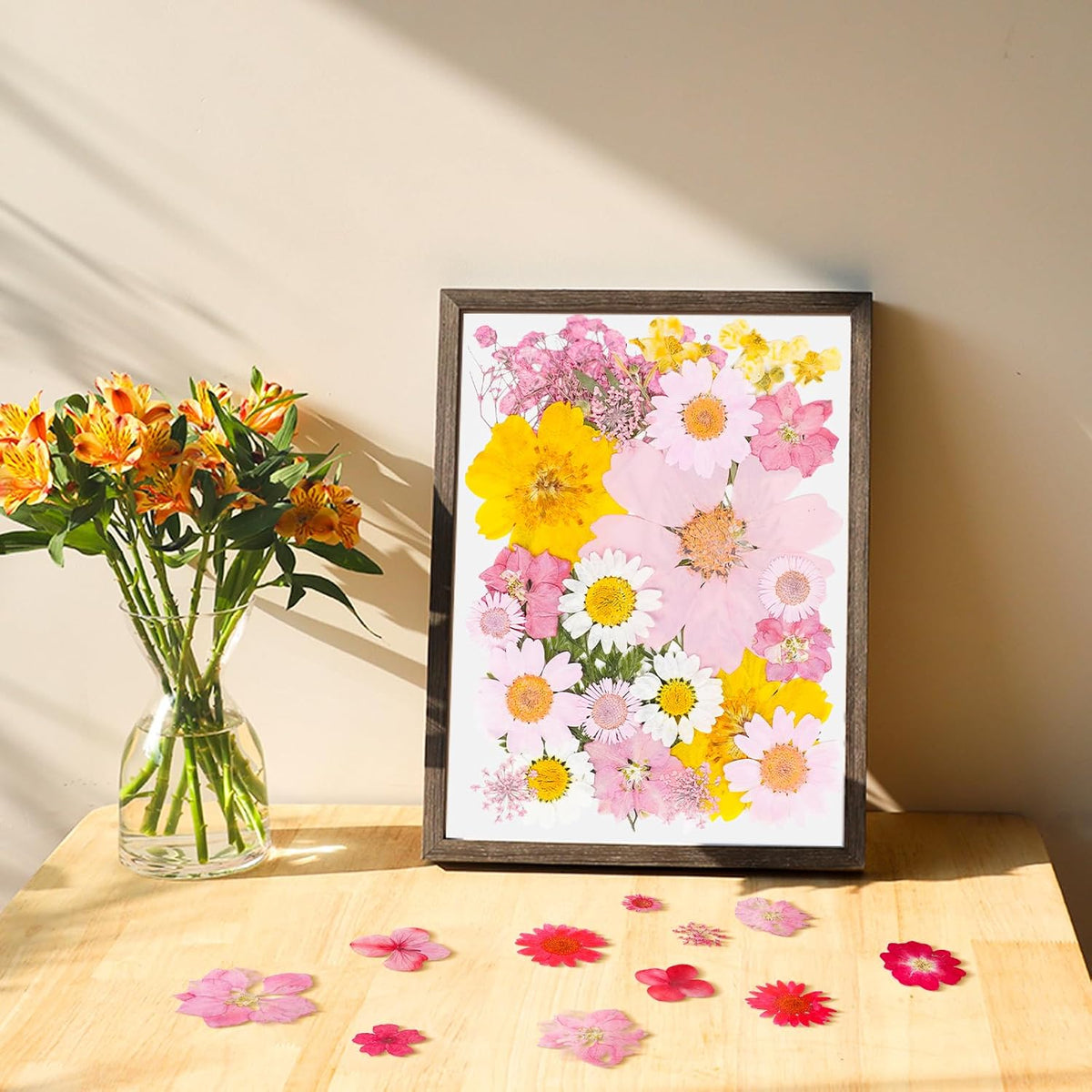 30Pcs Dried Pressed Flowers Bulk Dried Flowers for Crafts, Dry Flowers for Resin Molds DIY Scrapbooking Candle Jewellery Making (Pink)