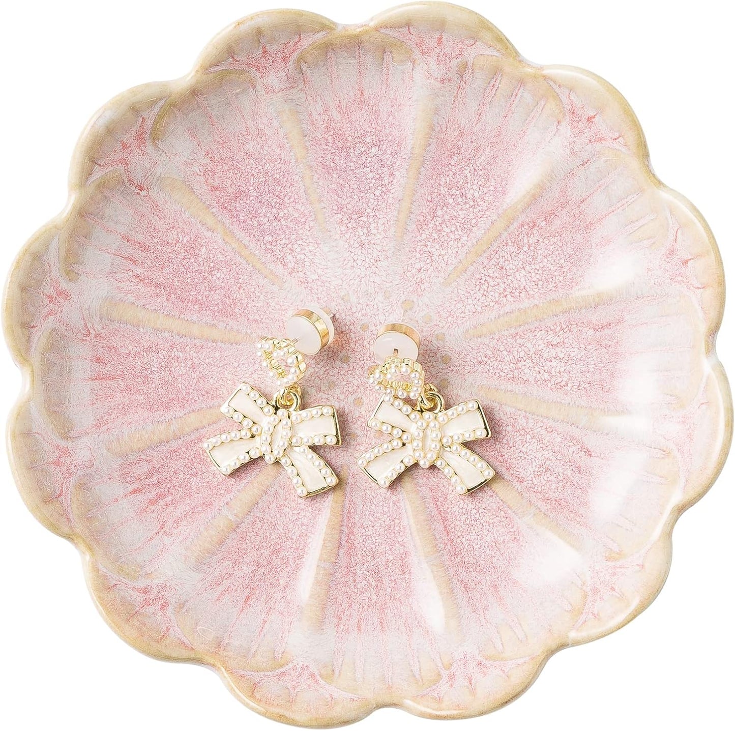 Jewelry Dish Tray, Ring Dish, Ceramic Trinket Tray, Key Bowl, Decorative Plate, for Friends Sisters Daughter Mother (Pink)