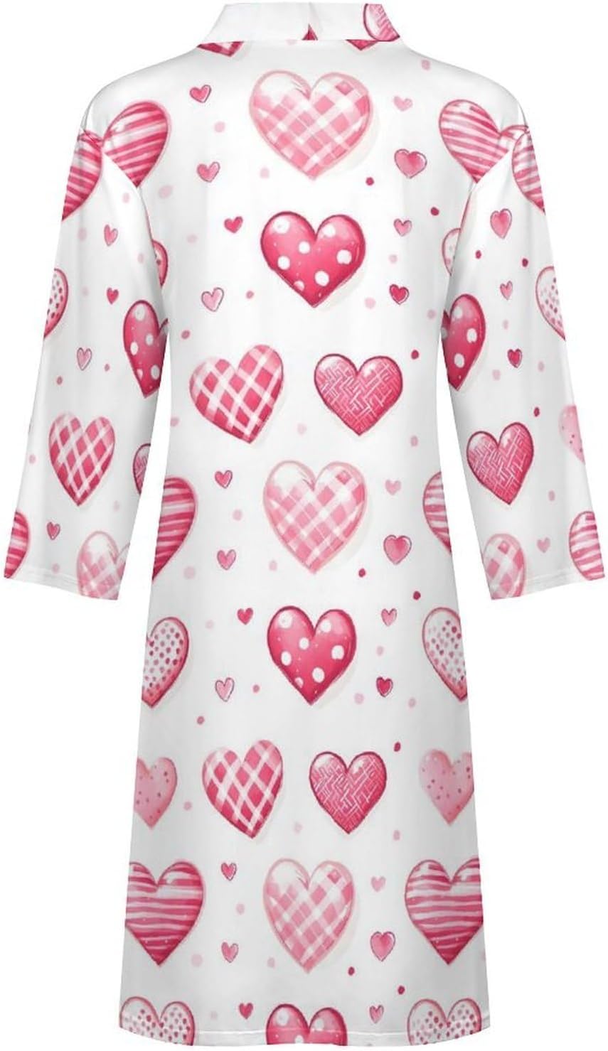 Bright Pink Heart Print Robes for Men Women, Soft Bathrobe Long Men Womens Robes Lightweight Cozy Bath Robe