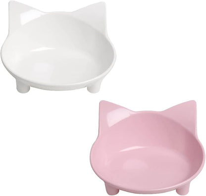 Cat Food & Water Bowls, Shallow Non-Slip Wide Cat Dishes for Whisker Relief