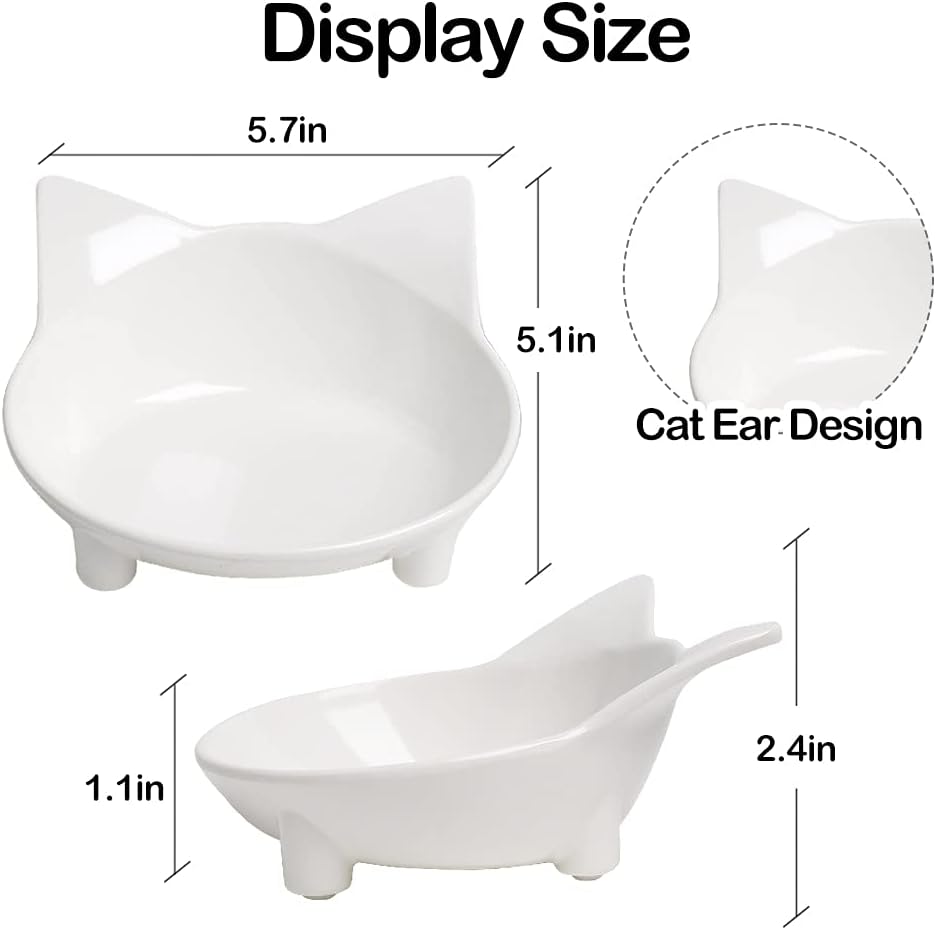 Cat Food & Water Bowls, Shallow Non-Slip Wide Cat Dishes for Whisker Relief