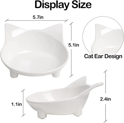 Cat Food & Water Bowls, Shallow Non-Slip Wide Cat Dishes for Whisker Relief