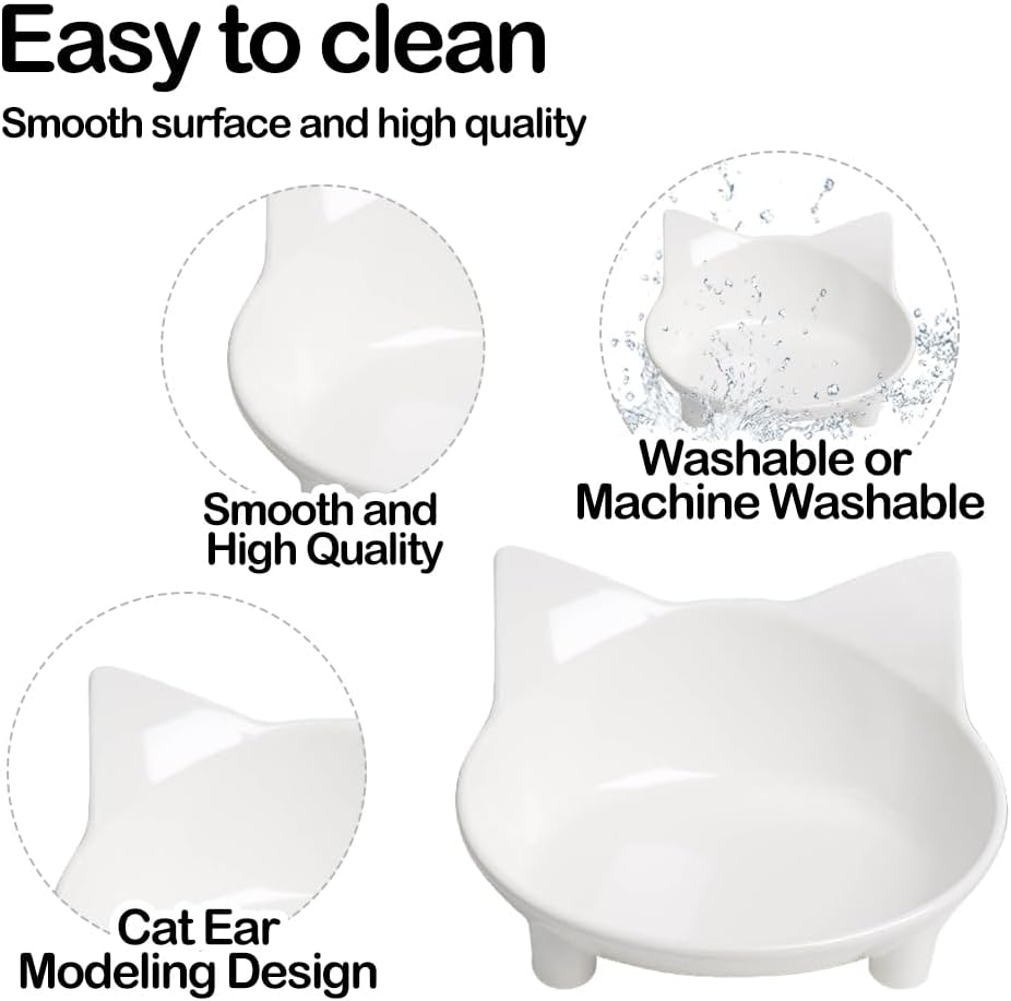 Cat Food & Water Bowls, Shallow Non-Slip Wide Cat Dishes for Whisker Relief