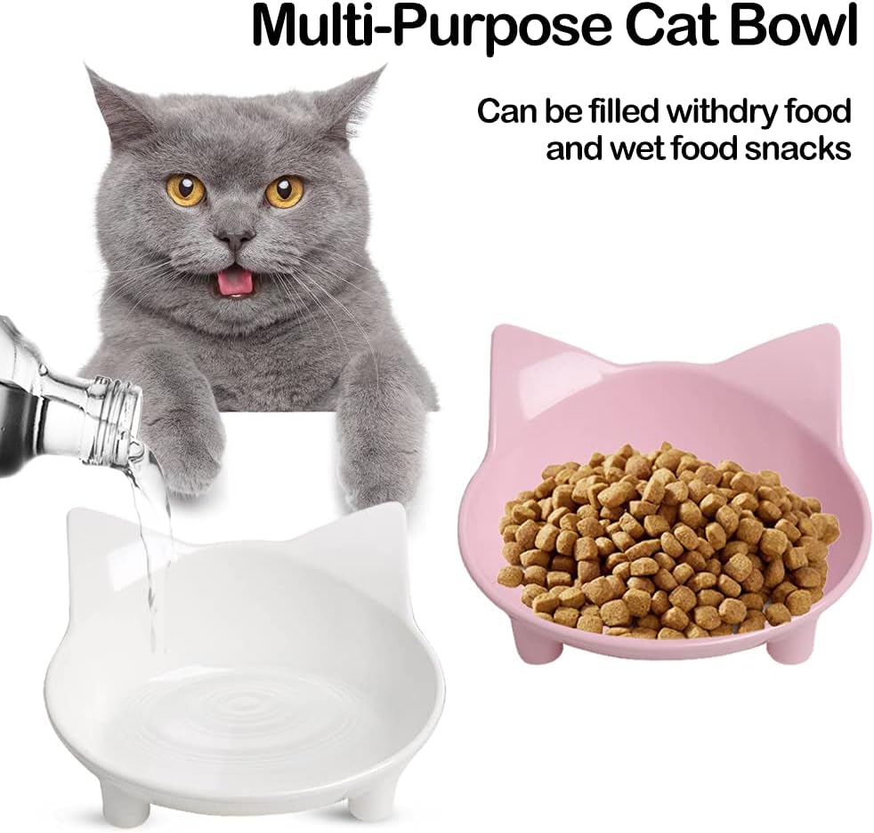 Cat Food & Water Bowls, Shallow Non-Slip Wide Cat Dishes for Whisker Relief