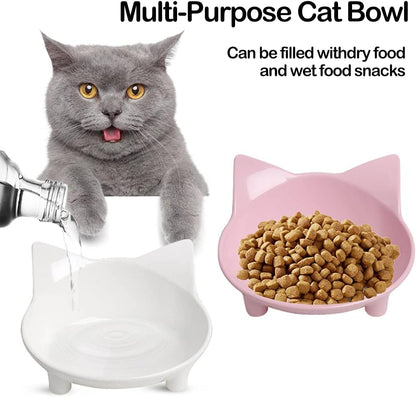 Cat Food & Water Bowls, Shallow Non-Slip Wide Cat Dishes for Whisker Relief