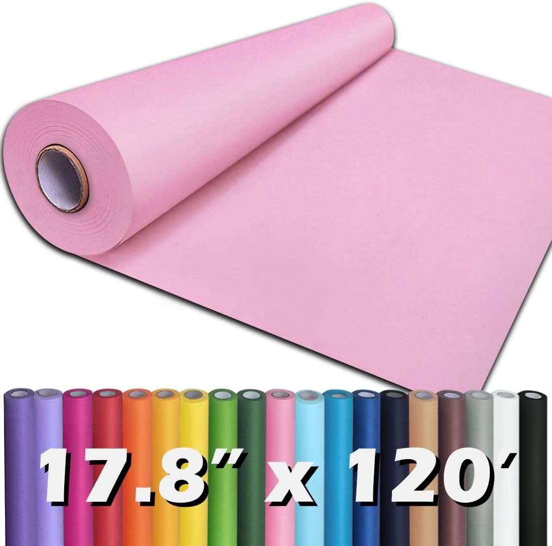 17.8" x 1,440" (120') Light Pink Kraft Paper Roll for Craft Bulletin Board Paper Art Table Covering Crafting Gift Wrapping Bouquet Packing Parcel 80GSM 55LB (Light Pink, 17.8" x 120')