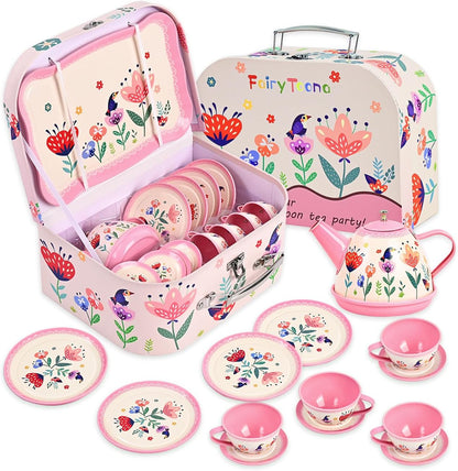 Tea Party Set for Little Girls, 15 Pcs Floral Tea Time Toy