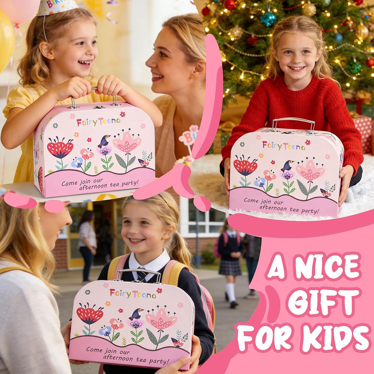 Tea Party Set for Little Girls, 15 Pcs Floral Tea Time Toy