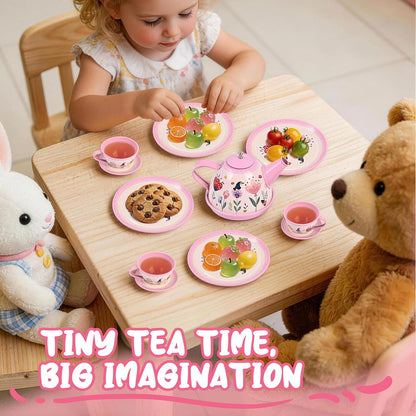 Tea Party Set for Little Girls, 15 Pcs Floral Tea Time Toy